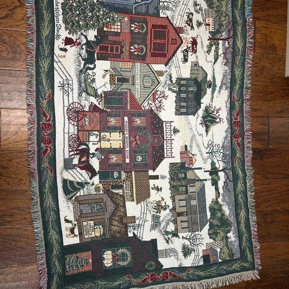 Goodwin weavers Holiday Christmas Village Tapestry‎ Throw Blanket
